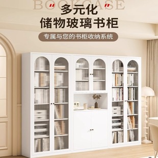 Steel Bookcase Dustproof Bookshelf with Glass Doors, Living Room Cabinet, Grid Cabinet, Study Room Full-Wall Multi-Layer Storage Cabinet, Minimalist Design