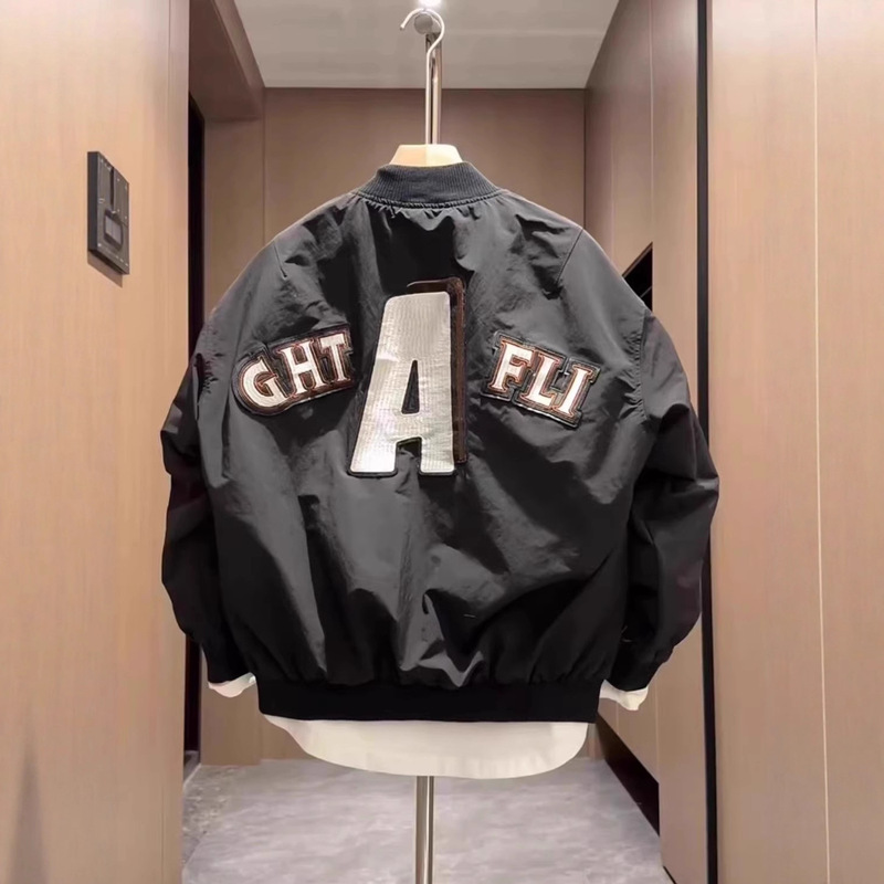 Spring Men's Trendy Brand Embroidered Letter Stand Collar Jacket Fashion Versatile Loose Breathable Couple Baseball Jacket