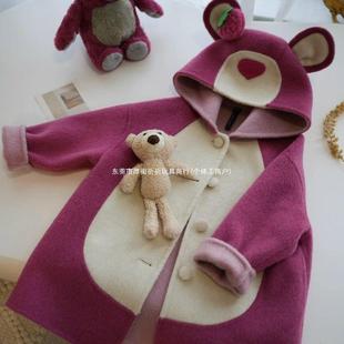 Korean Children's Clothing Winter New Double-Sided Woolen Outwear Baby Girl Cute Strawberry Bear Thickeneded Outwear