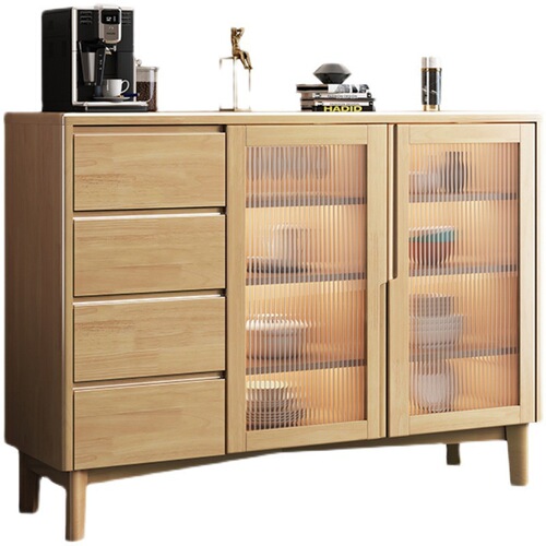 Nordic solid wood sideboard glass cabinet door storage cabinet wine cabinet tea cabinet restaurant rubber wood storage cabinet cupboard