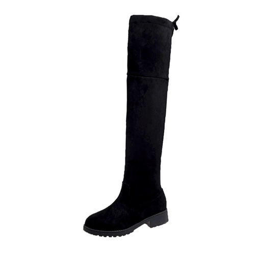 Plus-size women's boots—autumn/winter new Korean-style round-toe chunky-heeled suede fashion fleece-lined over-the-knee long boots for women