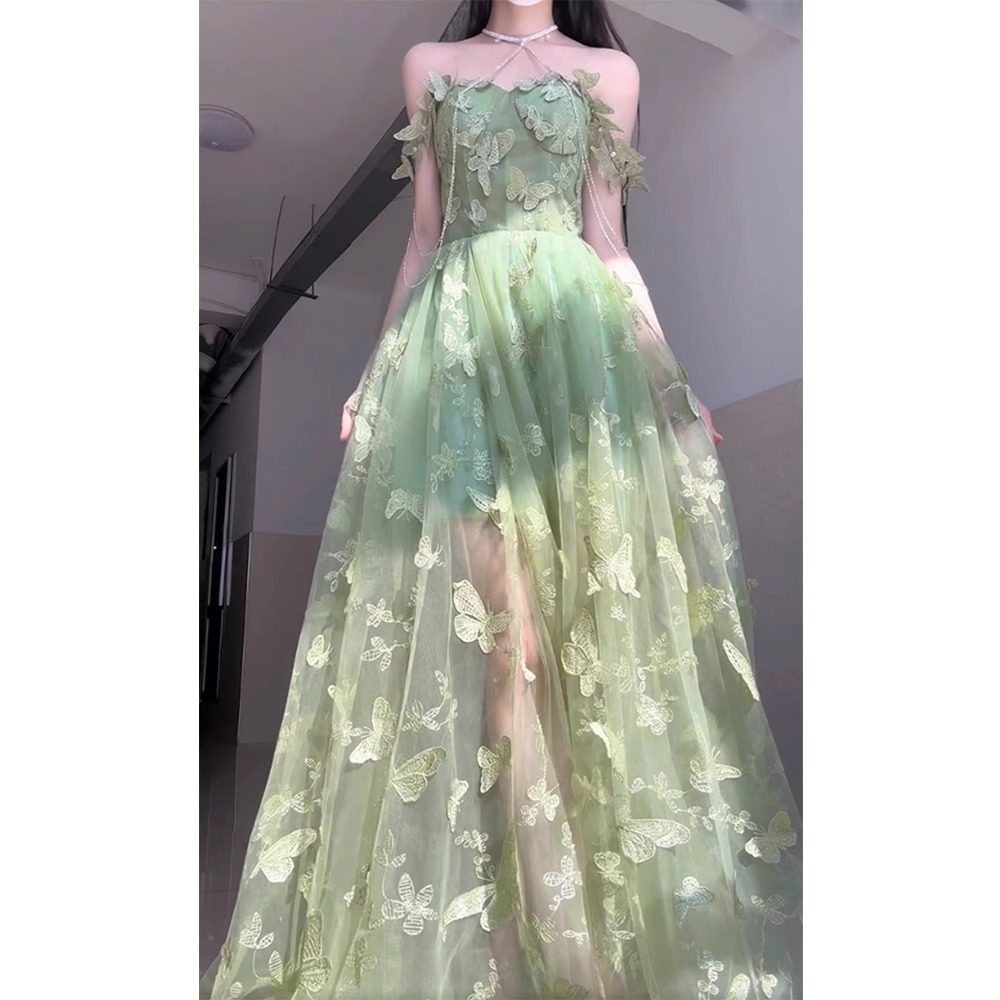 Evening Dress for Women, New Spring and Autumn Style, Light Luxury, Niche Butterfly Forest Style, Elegant and High-End, Can Be Worn Casually, Long Style