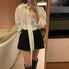 现H 法式春夏蝴蝶结领衬衫春款白色衬衣纯色宽松显瘦韩版2025上衣