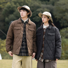 棉衣男冬季薄款休闲宽松夹棉衬衫百搭日系复古菱格绗缝小棉袄上衣
