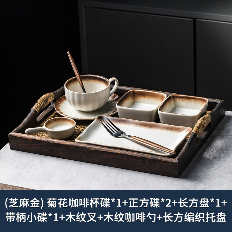家用下午茶陶瓷餐具套装一人食餐盘带托盘酒店餐厅早餐分格盘套装|undefined