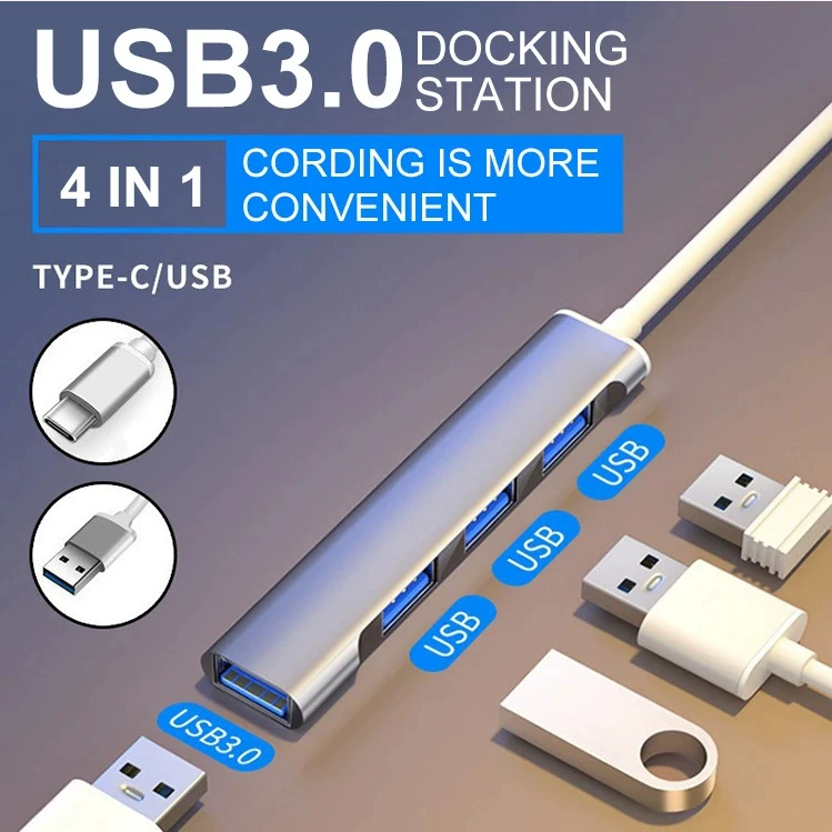 Док-станция 3.0 4-в-1 USB-хаб Type-C для мобильных телефонов, ноутбуков, клавиатур, мышей, адаптер-хаб, сетевой кабель