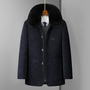 Dad's Winter Wool Coat Men's Middle-aged and Elderly Men's Clothes for the Elderly fleece-lined Thickened Mid-length Chenille Cotton-padded Clothes