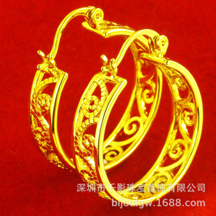 Qianying Gold Earrings 9999 Pure Gold Earrings Plain Gold Earrings Women's Fashionable Simulated Gold Jewelry for Mom