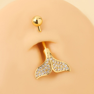 European and American Fashion Stylish Fishtail Zircon Pierced Navel Nail Trendy Wear Sexy Items Amazon New Navel Jewelry