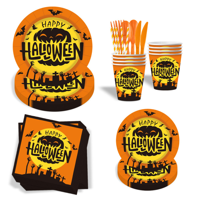 Cross-Border Halloween Halloween Holiday Party Party Decoration Supplies Desktop Layout Paper Plate Tissue Set Cross-Border Halloween Halloween Holiday Party Party Decoration Supplies Desktop Layout Paper Plate Tissue Set