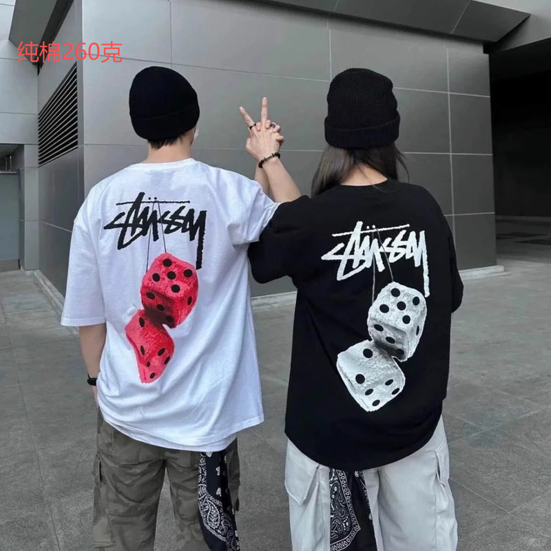 Foreign trade summer street high-end trendy short-sleeve t-shirt for men, new style couple's pure cotton loose black eight-ball design, direct from the factory