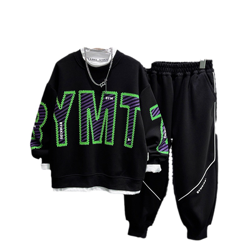 Popular 2024 niños primavera nuevo casual suéter de los niños de dos piezas estilo coreano estilo occidental medio y grande traje de los muchachos