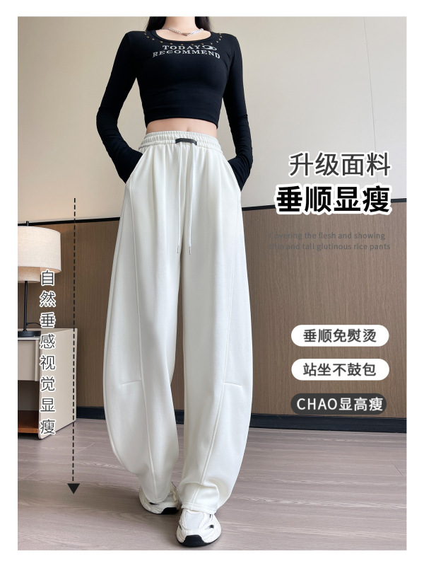 美式卫裤女秋季2025新款大码胖mm藏青色小个子宽松休闲阔腿运动裤|undefined