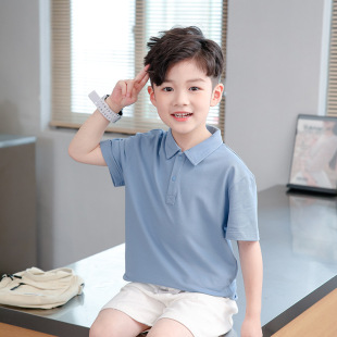 New Boys Polo Shirt Thin Short-sleeved Big Boys Summer Wear Lapel Half-sleeved T-shirt Children's Pure Cotton Children's Clothing