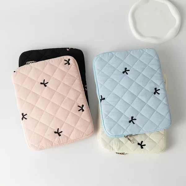 New Korean Ins-Style Tablet Bag with Cute Embroidered Bow, iPad Clutch Bag, Laptop Storage Bag