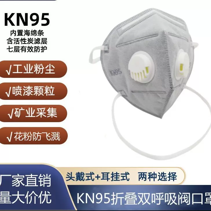 KN95双呼吸阀折叠防护工业粉尘活性炭头戴式耳挂式防工业异味油漆