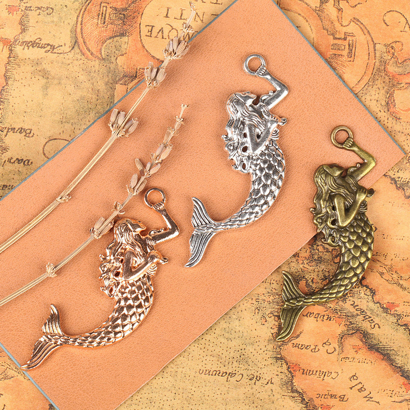 Jewelry accessories wholesale 76*25mm alloy mermaid vintage keychain pendant sweater chain pendant jewelry