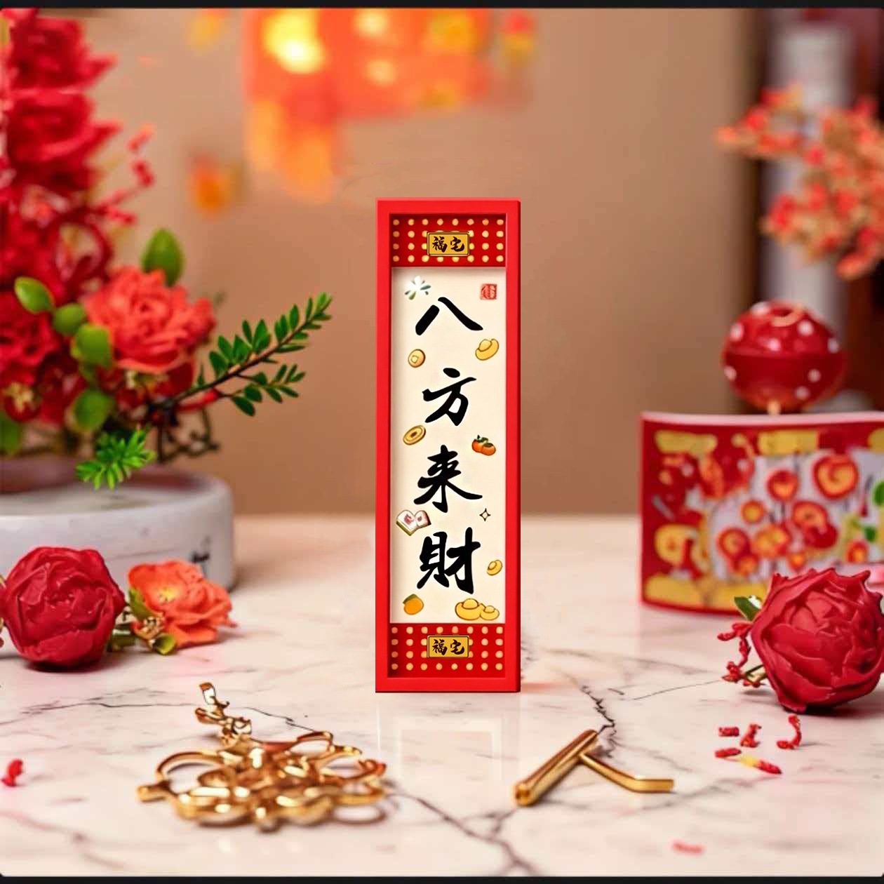 2026年馬年 クリエイティブな五福神冷蔵庫マグネット 漫画風フォトフレーム 裏面に「福」の文字入り 祝福の意味を持つ磁気ステッカー