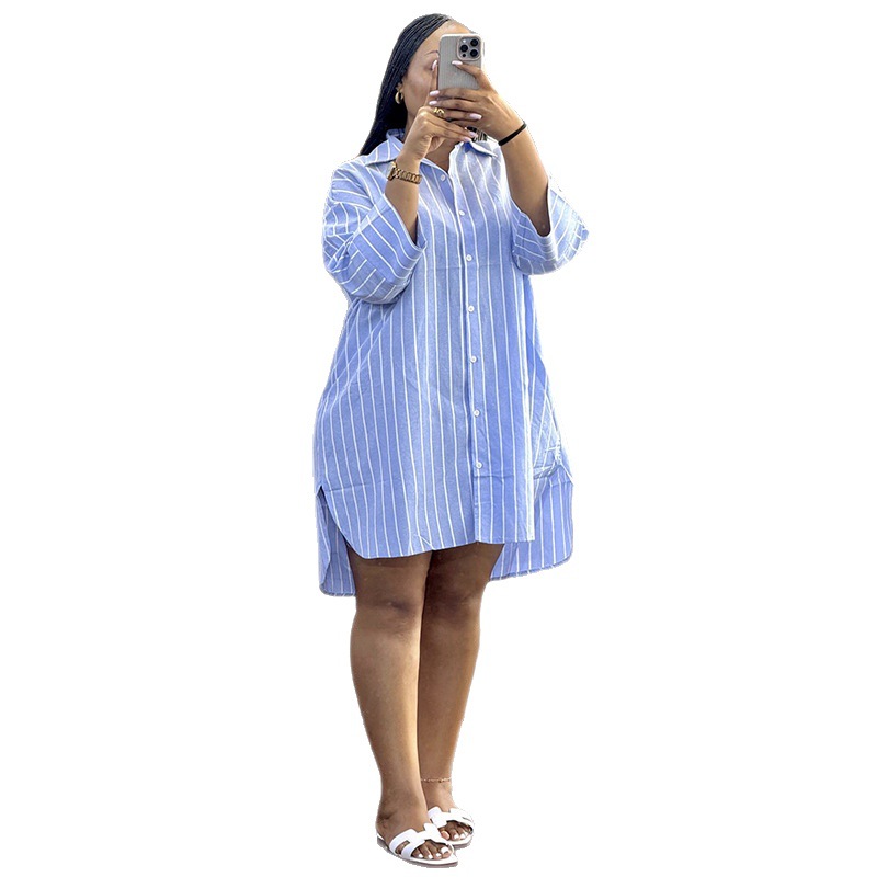 Camicia a righe oversize da donna – Blusa a maniche lunghe con bottoni e vestibilità comoda (rosa/blu/kaki, S-2XL)_voghion.com