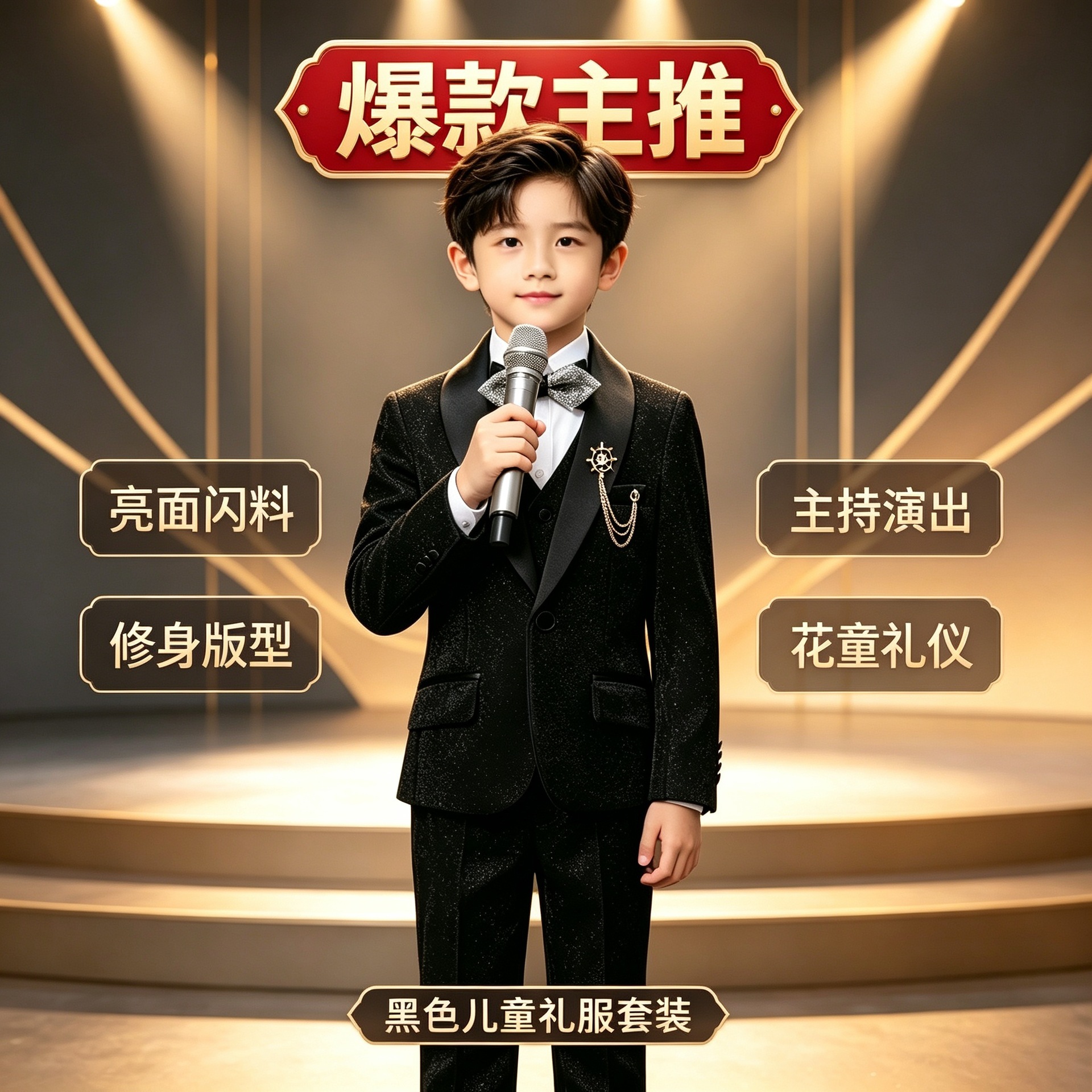 Children's formal wear, boys' suit set, stylish British-style flower boy host costume, suitable for runway shows and piano performances