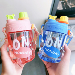 カップinsストローカップ女子学生夏の高颜値かわいい携帯は韓国版プラスチック二重カップにまたがることができる