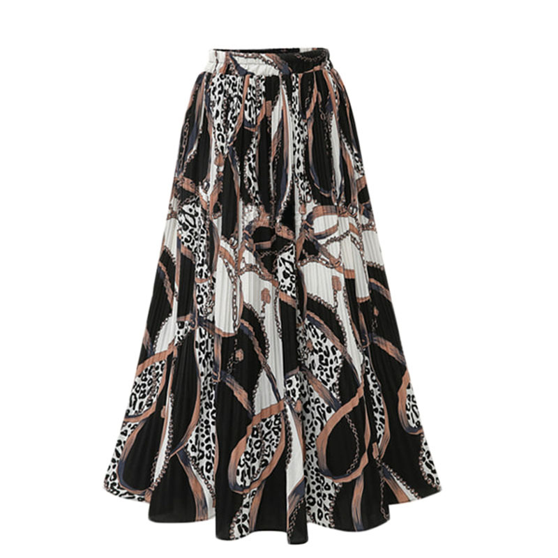 Ropa de mujer 8191# Falda plisada de gasa de talla grande para mujer, nueva falda de cintura alta, estampada, mediana y larga, con vuelo grande, para primavera y verano_voghion.com