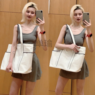 Lulu New Dailytotebag Multi-Pocket Canvas Bag Large Capacity Tote Bag Yoga Fitness Tote Bag