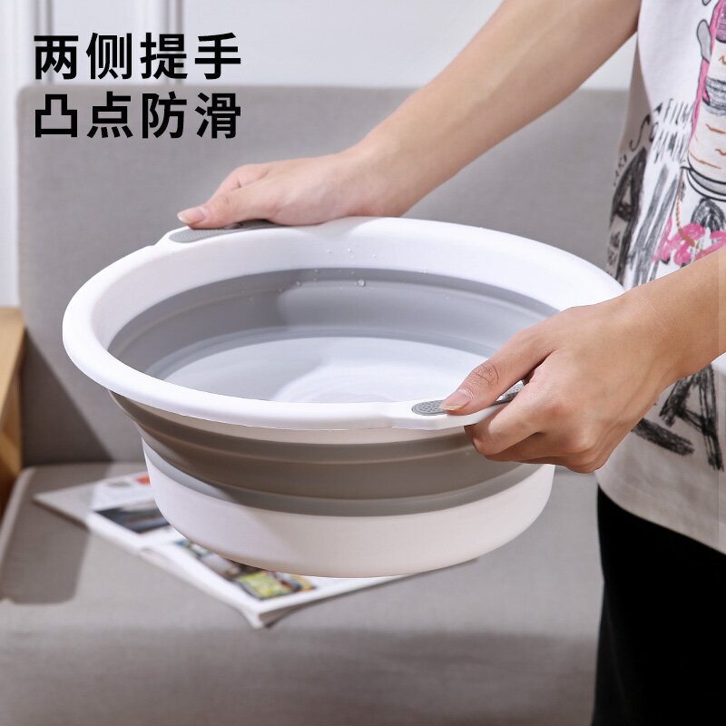折りたたみ洗面器学生寮洗濯洗面器家庭用洗顔屋外旅行ポータブルラウンド厚いプラスチック洗面器|undefined
