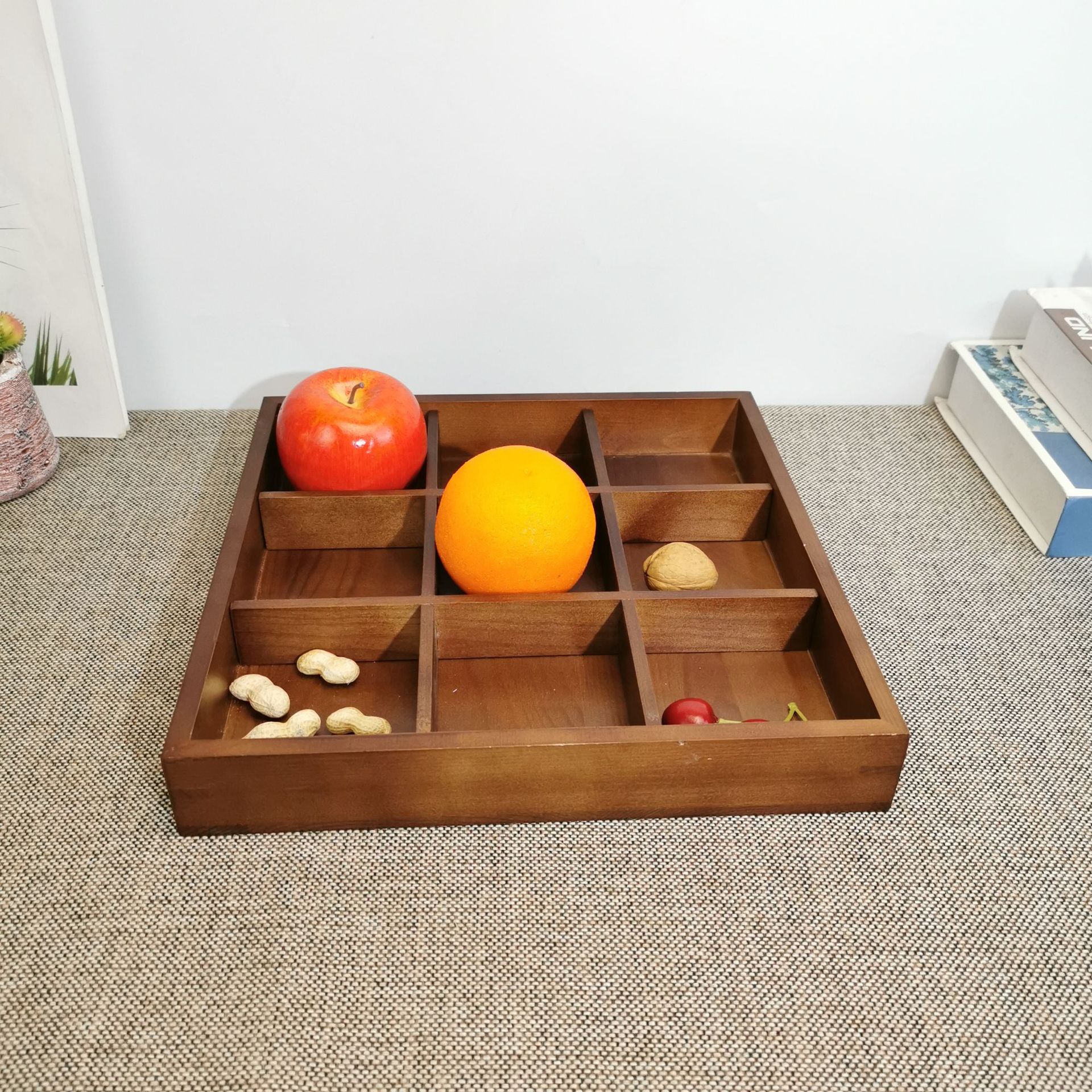 木制多肉木盒创意多格子收纳盒化妆品整理桌面收纳多格木盒储物盒|ru