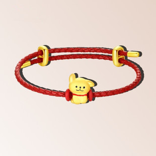 Gold 999 Pure Gold Line Dog Transfer Bead Pendant Bracelet 3D Hard Gold Cute Zodiac Dog National Trend Popular Bracelet