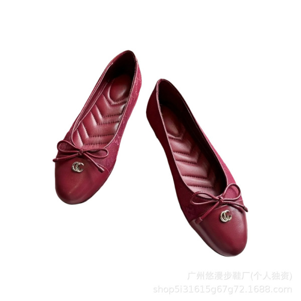 Fashionable ballet shoes with bow flat low-cut
