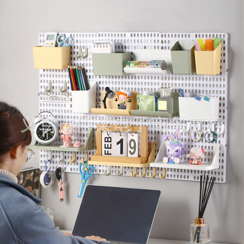 Hole board wall storage shelf, no-drill wall mounting accessory, storage rack, dorm desk kitchen display stand