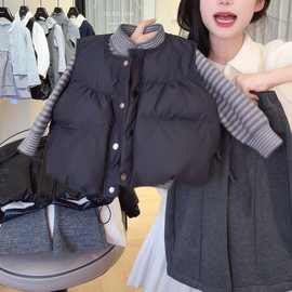 女童冬季套装2025新款女宝宝保暖棉服马甲加厚毛衣加绒裤子三件套