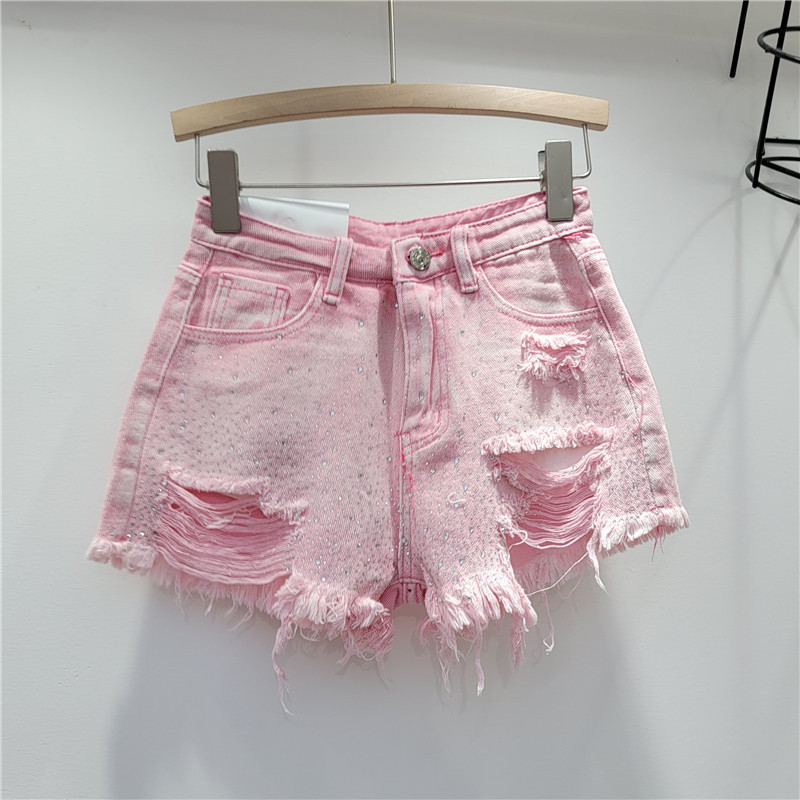 Ripped Denim Shorts Women's 2023 New Summer High Waist Slimming Heavy Industry Color Hot Drilling Hot Girl Wide Leg Pants Ripped Denim Shorts Women's 2023 New Summer High Waist Slimming Heavy Industry Color Hot Drilling Hot Girl Wide Leg Pants