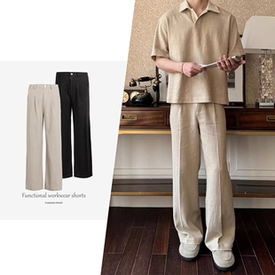[CSMY] DESERTO 70 Linen Blended Old Money Wind Cotton Linen Pleat A- shaped Breathable Pants Casual Pants