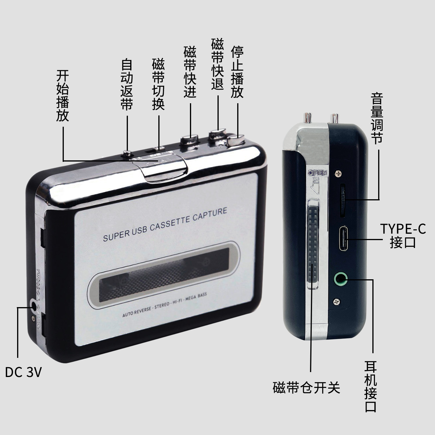 高忠実度テープコンバーター テープウォークマン テープをMP3に変換 カセットプレーヤー ウォークマン