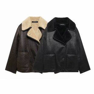 Amazon cross-border foreign trade European and American women's 2024 autumn and winter new street fashion fur one double-sided coat