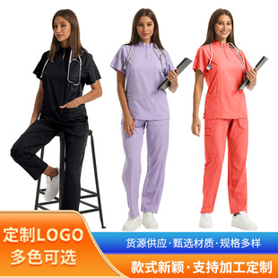 Cross-Border Operating Room Hand Washing Suit Women's Short-Sleeved Zipper Stand Collar Pet Beauty Hospital Doctor Nurse Work Clothes