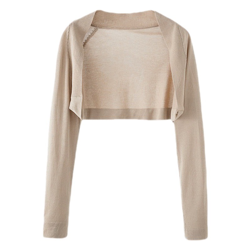 Camisa de protección solar de seda de hielo ultra corta de verano Chaqueta de punto de mujer con falda de correa chal ropa exterior manga larga chaleco pequeño Delgado