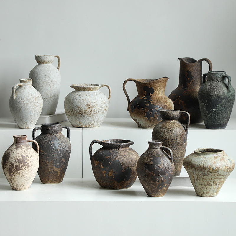 Japanese Style Silky Style Ceramic Vase Ornaments Living Room Dining Table Flower Ornaments Jingdezhen White Vintage Coarse Small Vase