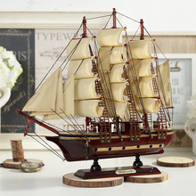 Mediterranean wooden sailboat model ornaments solid wood跨境