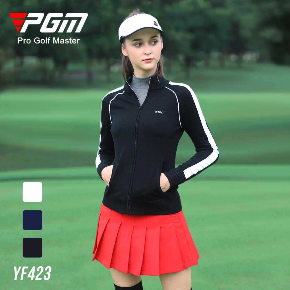 Áo len dài tay nữ PGM chơi golf thu đông, chống lạnh ấm áp — YF423-Đen, YF423-màu xanh nước biển, YF423-màu trắng