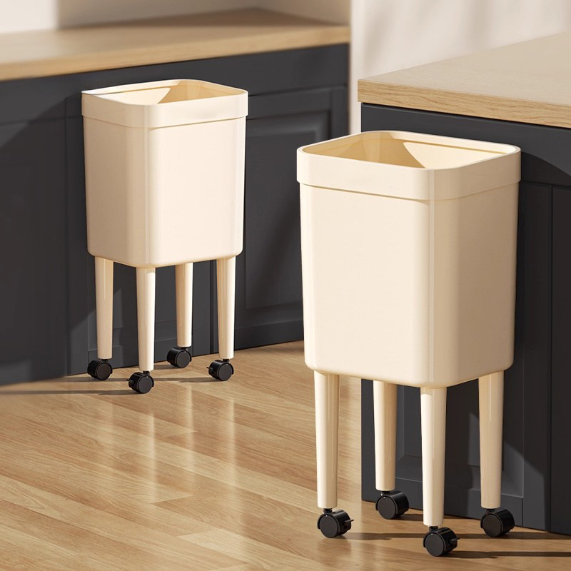 Basurero de pies altos sin doblarse, gran capacidad móvil con ruedas para sala de estar, dormitorio, cocina y baño.
