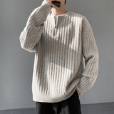 2026秋季青少年加厚宽松运动风圆领拉链装饰针织衫男可机洗腈纶，男装针织衫/毛衣，星座614