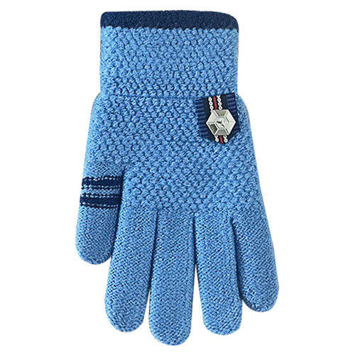 Children's finger gloves for boys and girls, winter and autumn lined and thick gloves, outdoor warm and cold proof knitting gloves