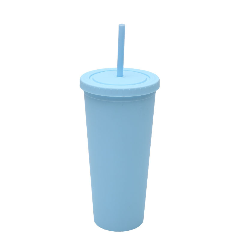 Transfronterizo suministro directo de tazas de paja de plástico de doble capa simple taza de agua de gran capacidad esmaltada de alto valor facial taza de mano lujosa