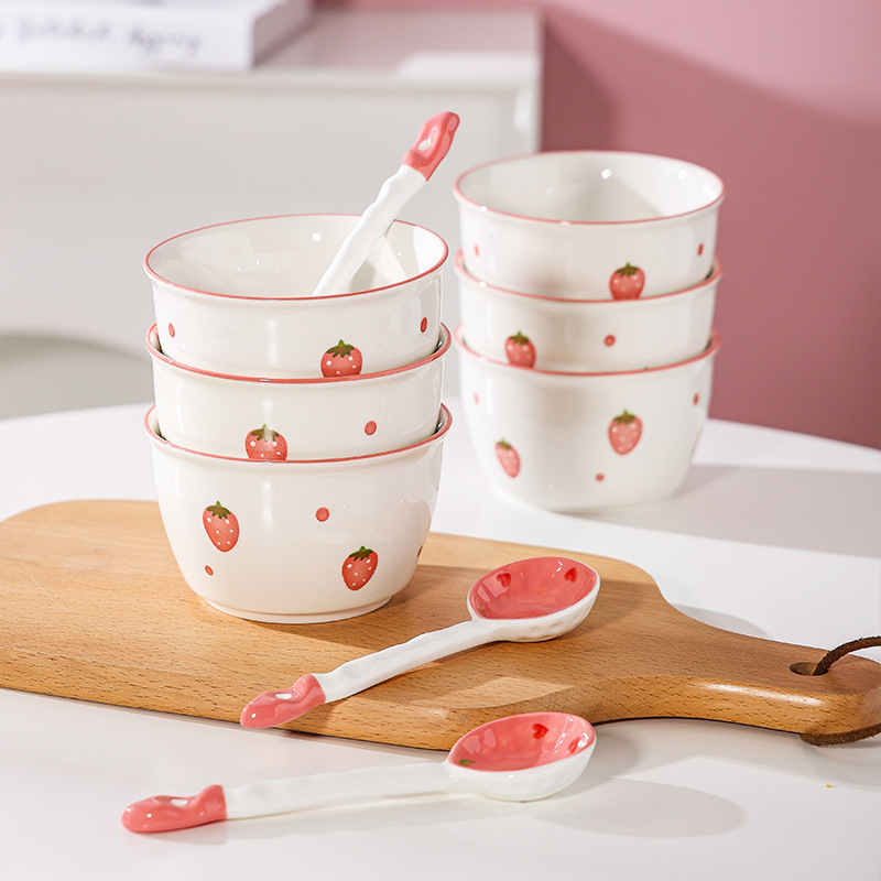 Juego de cuenco y cuchara, bonito cuenco de arroz, vajilla combinada de estilo escandinavo, cuenco de cerámica, platos de alta apariencia, cuenco de sopa para el hogar