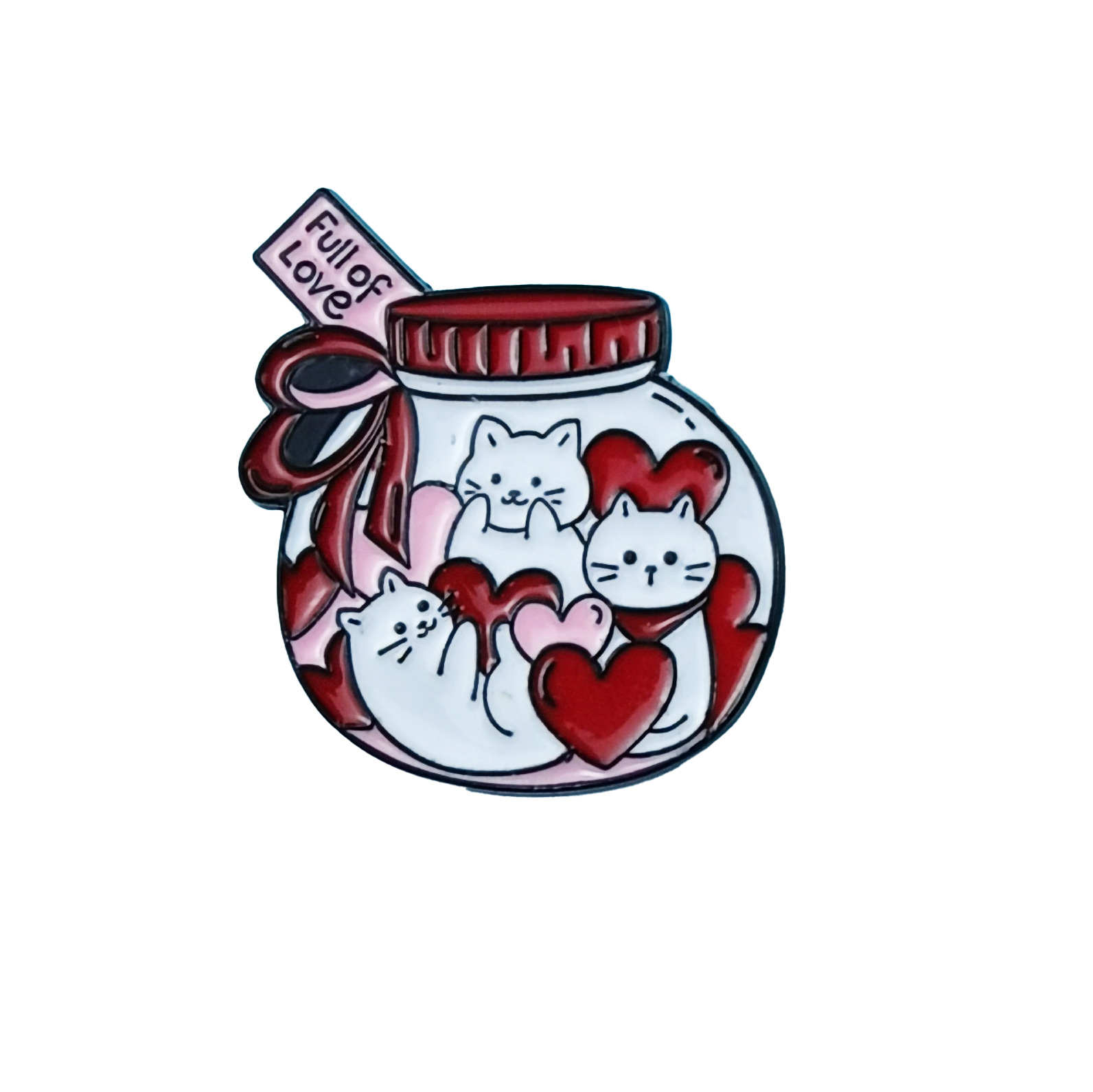 Grenzüberschreitende Cartoon-Katzenbrosche mit Herz, rotes Bapa-Dekorationsabzeichen, Bekleidungsaccessoires für Damen und Herren_voghion.com