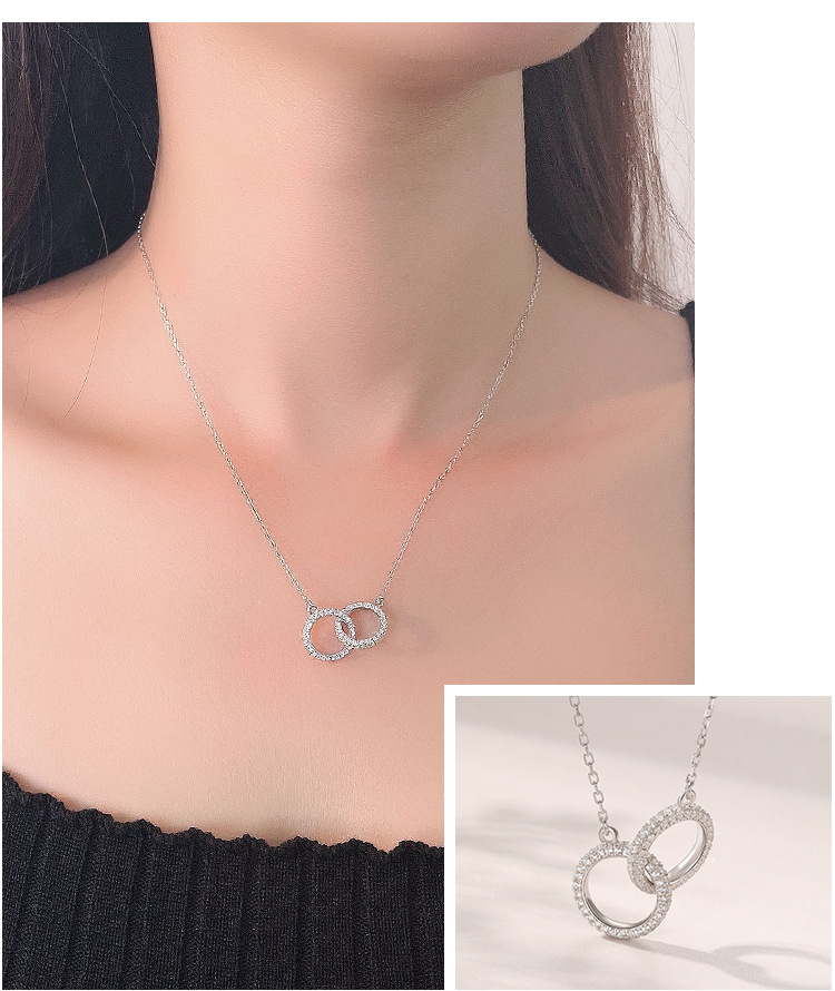 Collar De Plata Con Colgante De Anillo Doble De Diamante Completo De Diseño Femenino Coreano S925 Al Por Mayor display picture 1