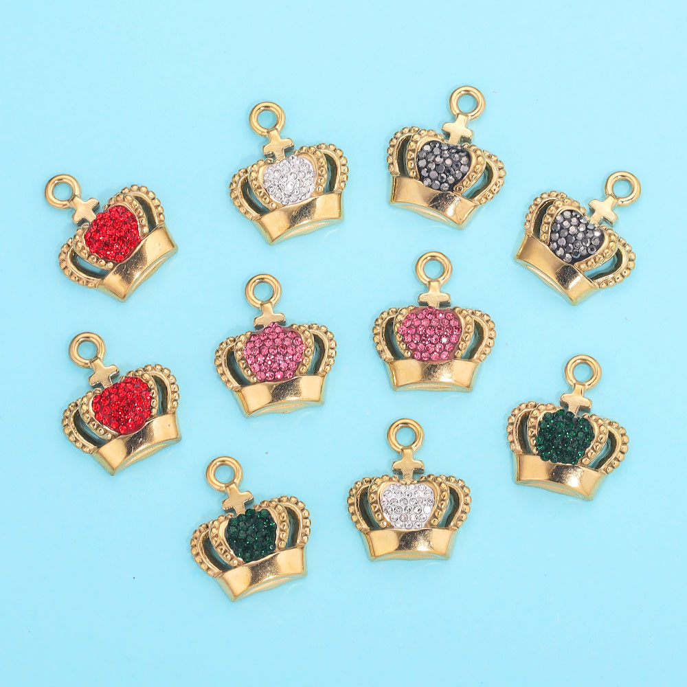 Colgante de corona de circón con microincrustaciones de acero inoxidable, collar de pulsera de bricolaje, accesorios de colgante con cuentas, colgante de revestimiento al vacío